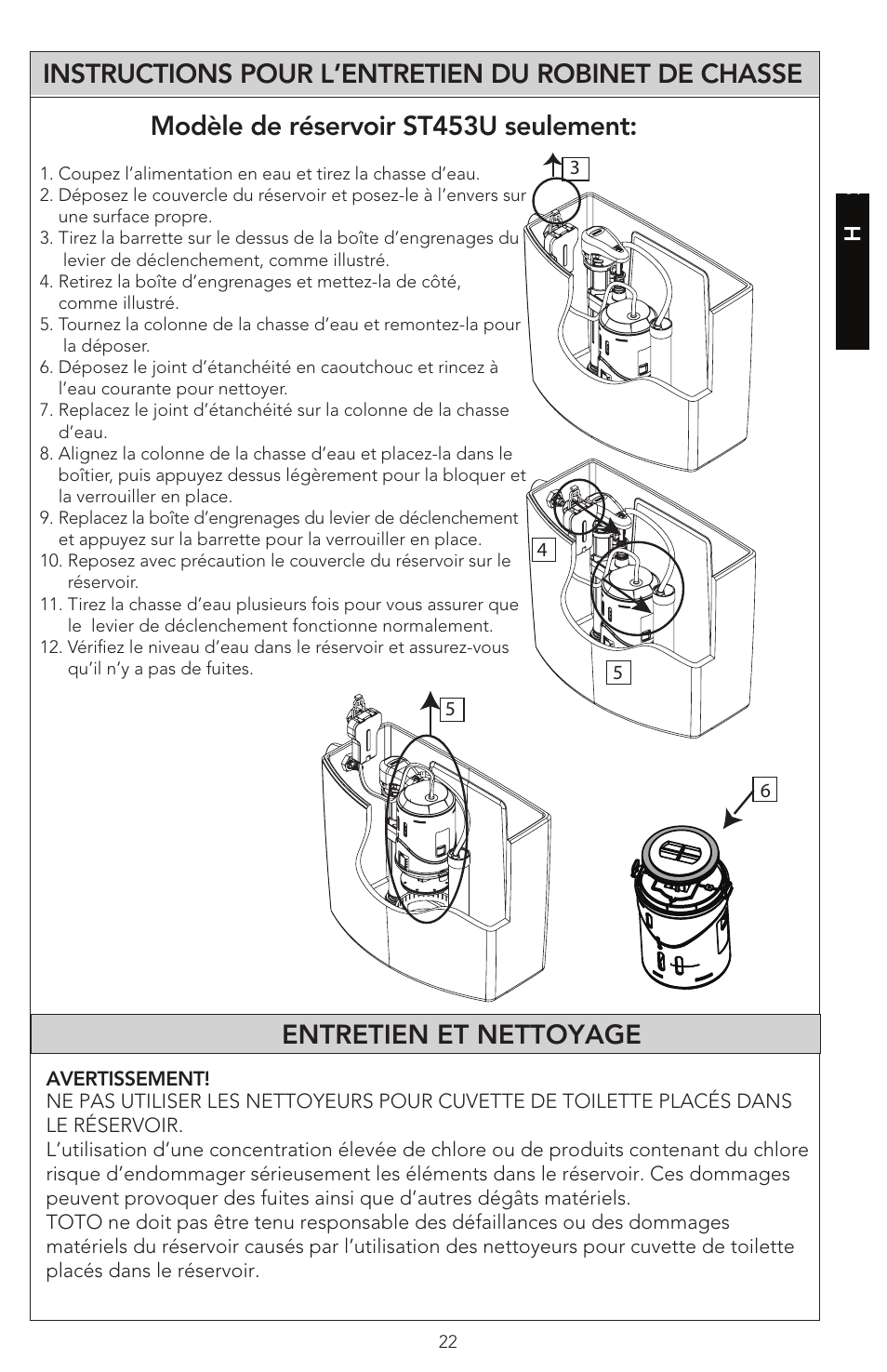Entretien et nettoyage | Factory Direct Hardware Toto CST474CEF#51 Vespin User Manual | Page 22 / 26
