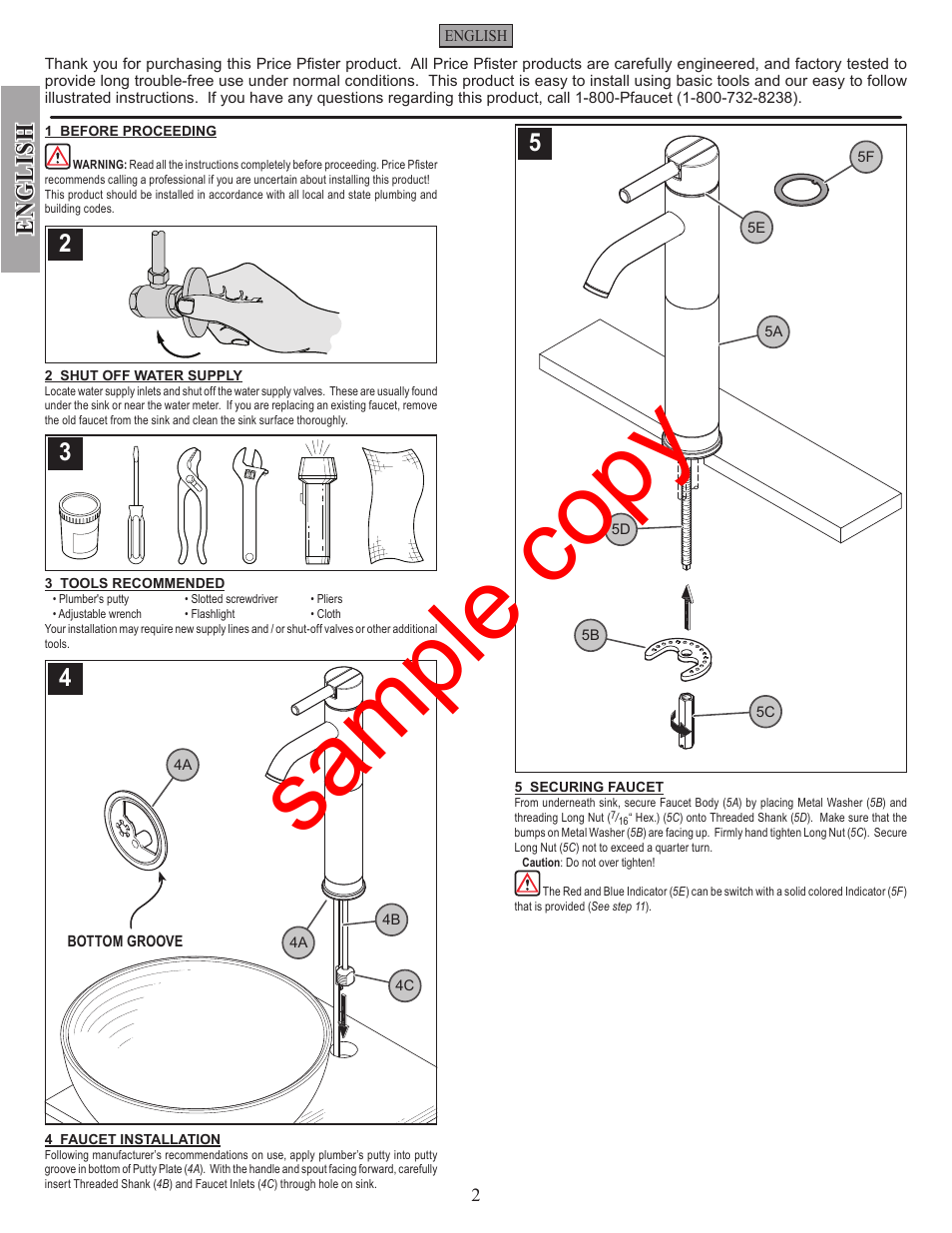 Sample copy, En g li sh | Factory Direct Hardware Pfister GT40-N00 User Manual | Page 2 / 12