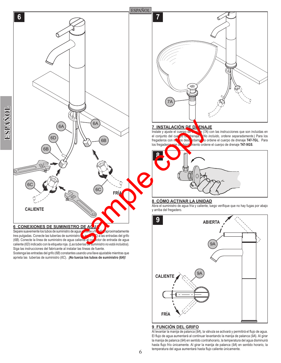 Sample copy, Es pa ñ o l | Factory Direct Hardware Pfister GT40-N00 User Manual | Page 6 / 12