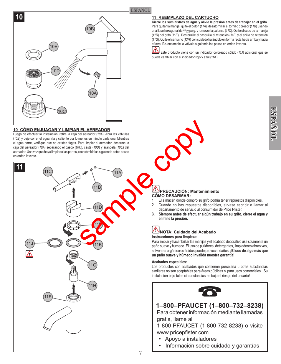 Sample copy, Es pa ñ o l | Factory Direct Hardware Pfister GT40-N00 User Manual | Page 7 / 12