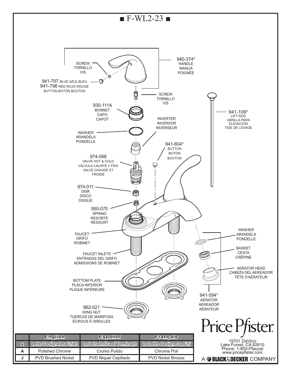 F-wl2-23, A company | Pfister F-WL2-230K User Manual | Page 2 / 6