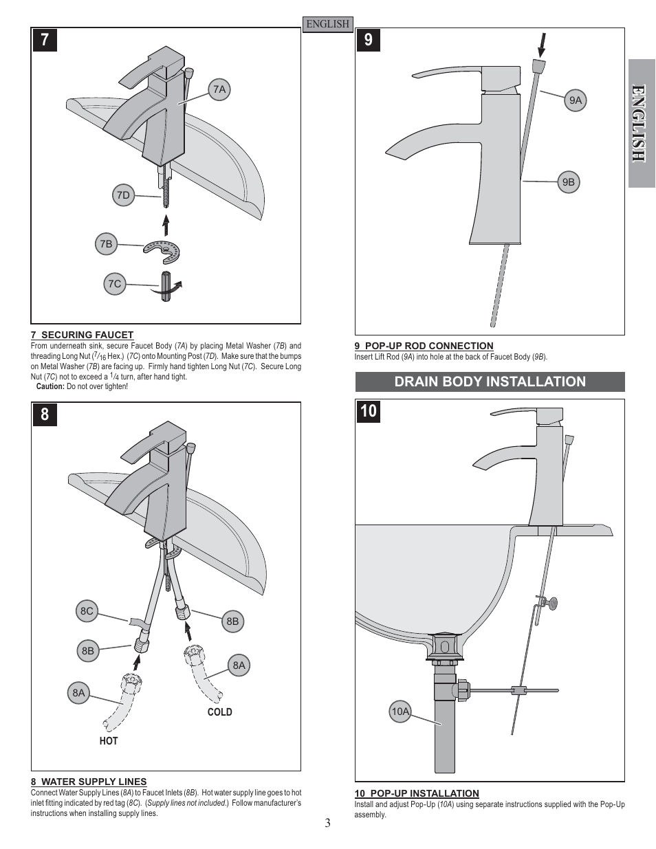 English, Drain body installation | Pfister F-042-BNKK User Manual | Page 3 / 12