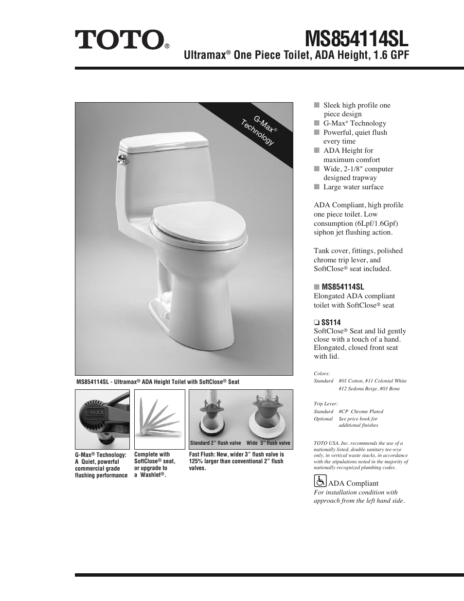 Factory Direct Hardware Toto MS854114SL Ultramax User Manual | 2 pages