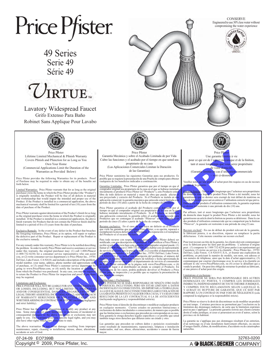 Pfister F-049-VTKK User Manual | 14 pages
