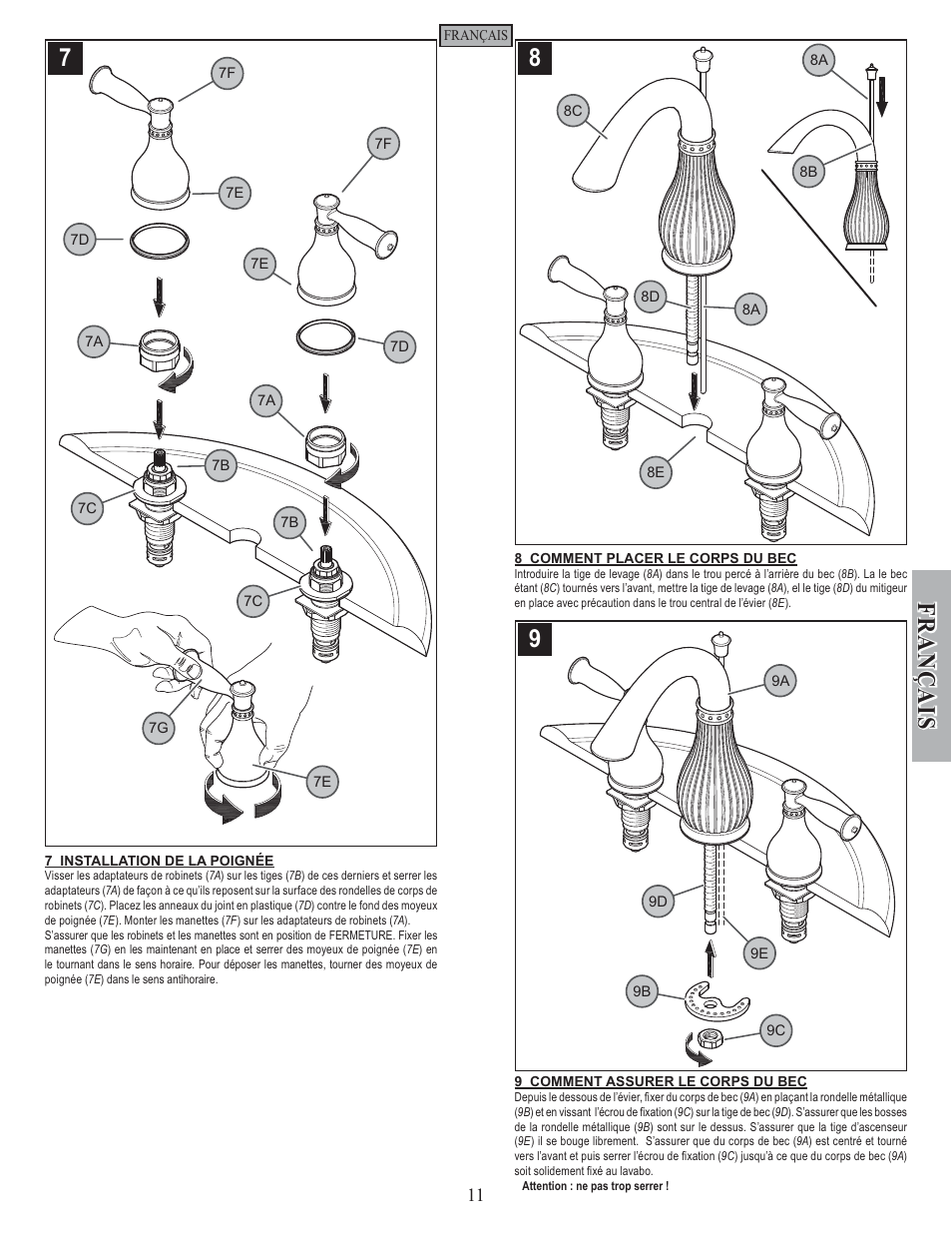 Fran ç ais | Pfister F-049-VTKK User Manual | Page 11 / 14