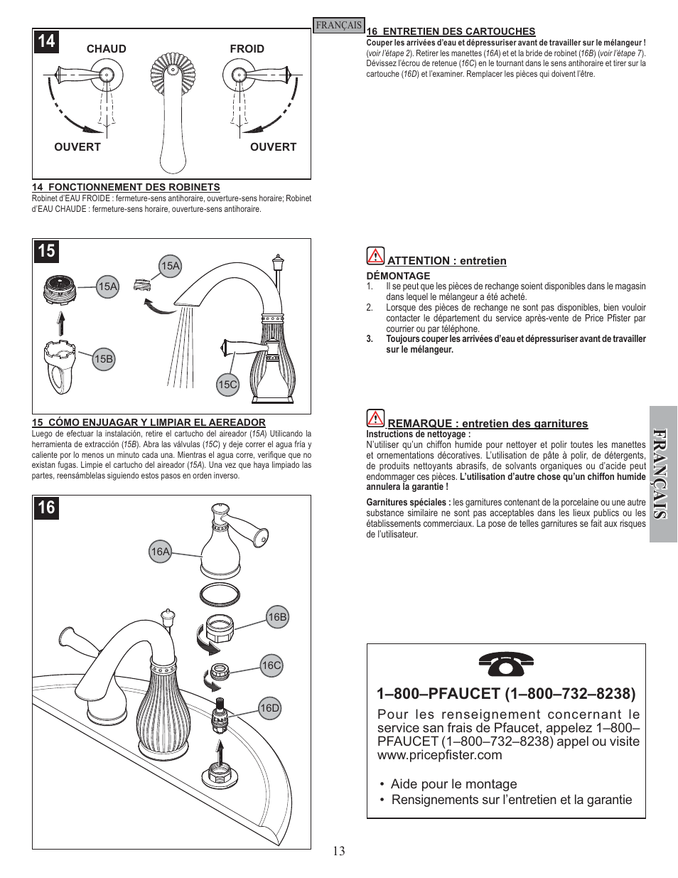 Fran ç ais | Pfister F-049-VTKK User Manual | Page 13 / 14