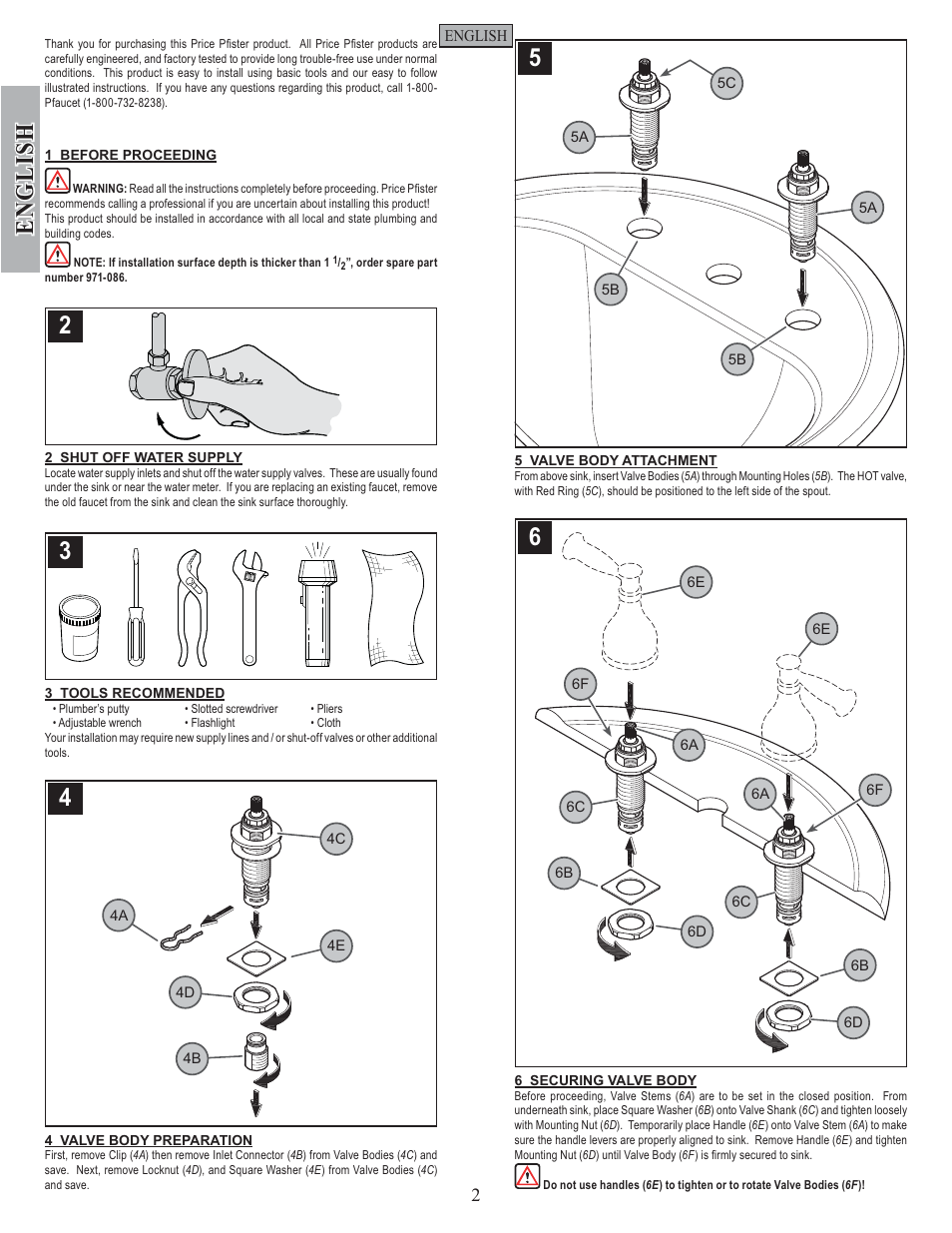English | Pfister F-049-VTKK User Manual | Page 2 / 14