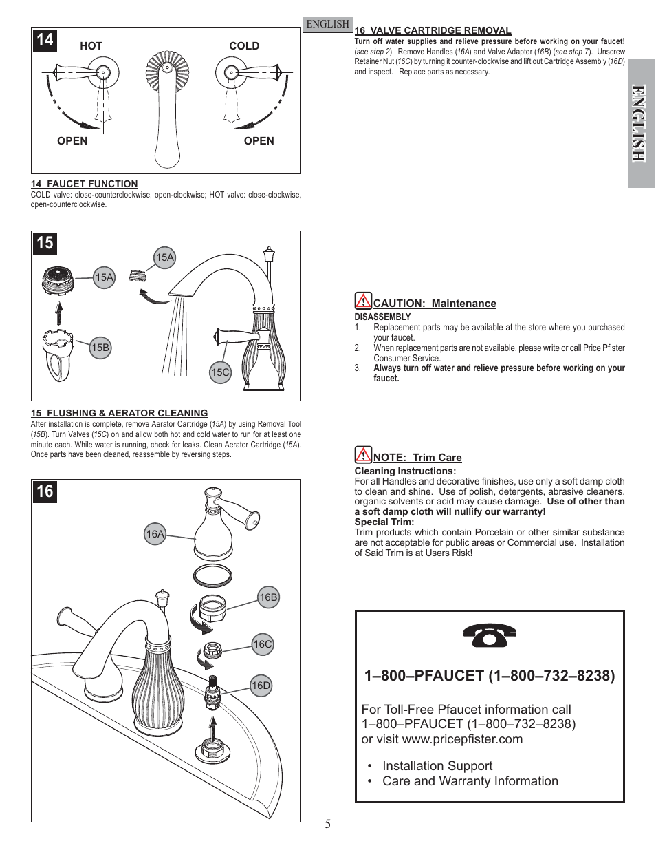 English | Pfister F-049-VTKK User Manual | Page 5 / 14