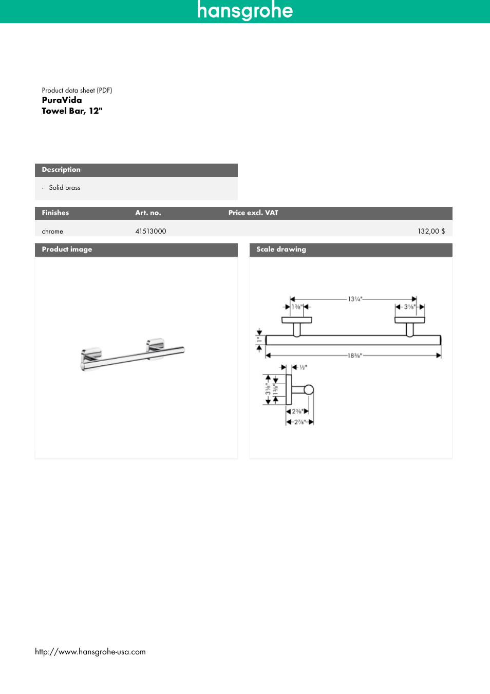 Factory Direct Hardware Hansgrohe 41513000 PuraVida User Manual | 1 page