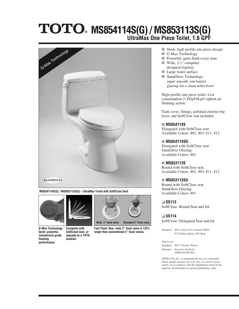 Factory Direct Hardware Toto MS854114SG#01 Ultramax User Manual | 2 pages