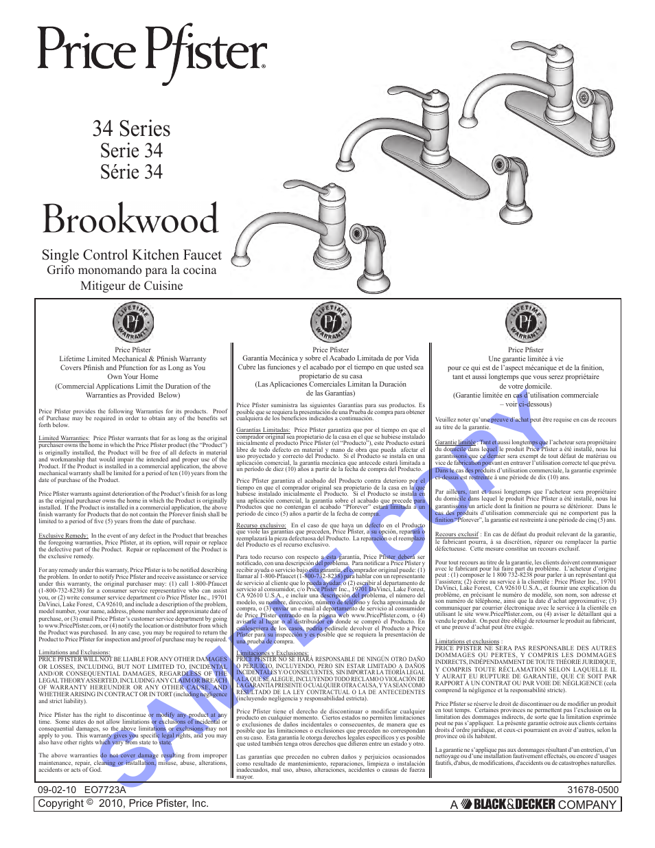 Factory Direct Hardware Pfister F-034-4AL Brookwood User Manual | 18 pages
