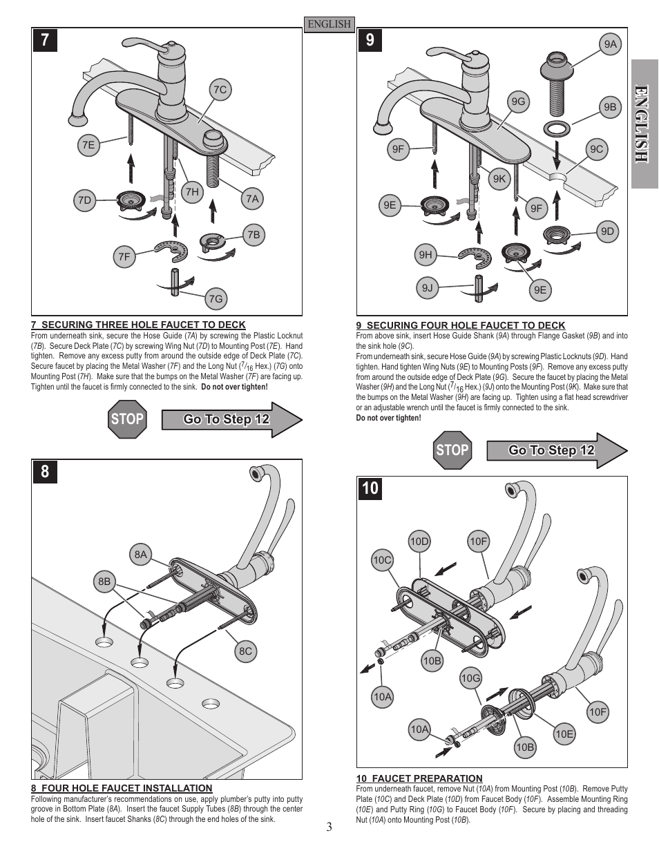 En g li sh, Stop | Factory Direct Hardware Pfister F-034-4AL Brookwood User Manual | Page 3 / 18