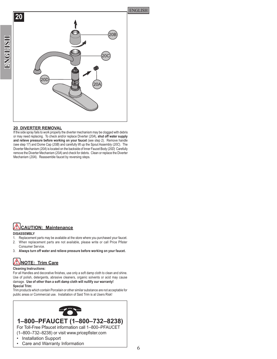 En g li sh | Factory Direct Hardware Pfister F-034-4AL Brookwood User Manual | Page 6 / 18