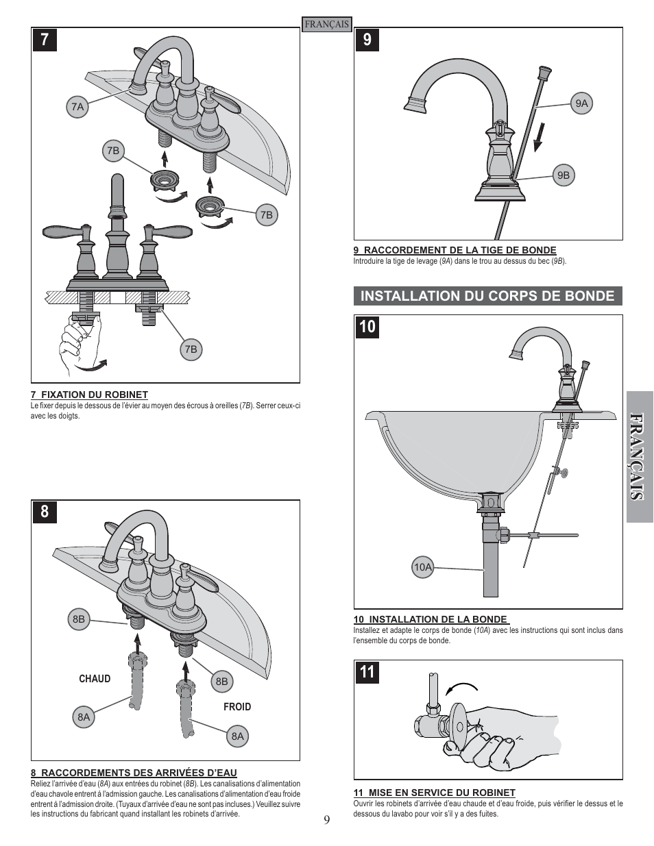 Fran ç ais, Installation du corps de bonde | Factory Direct Hardware Pfister F-043-LN User Manual | Page 9 / 12