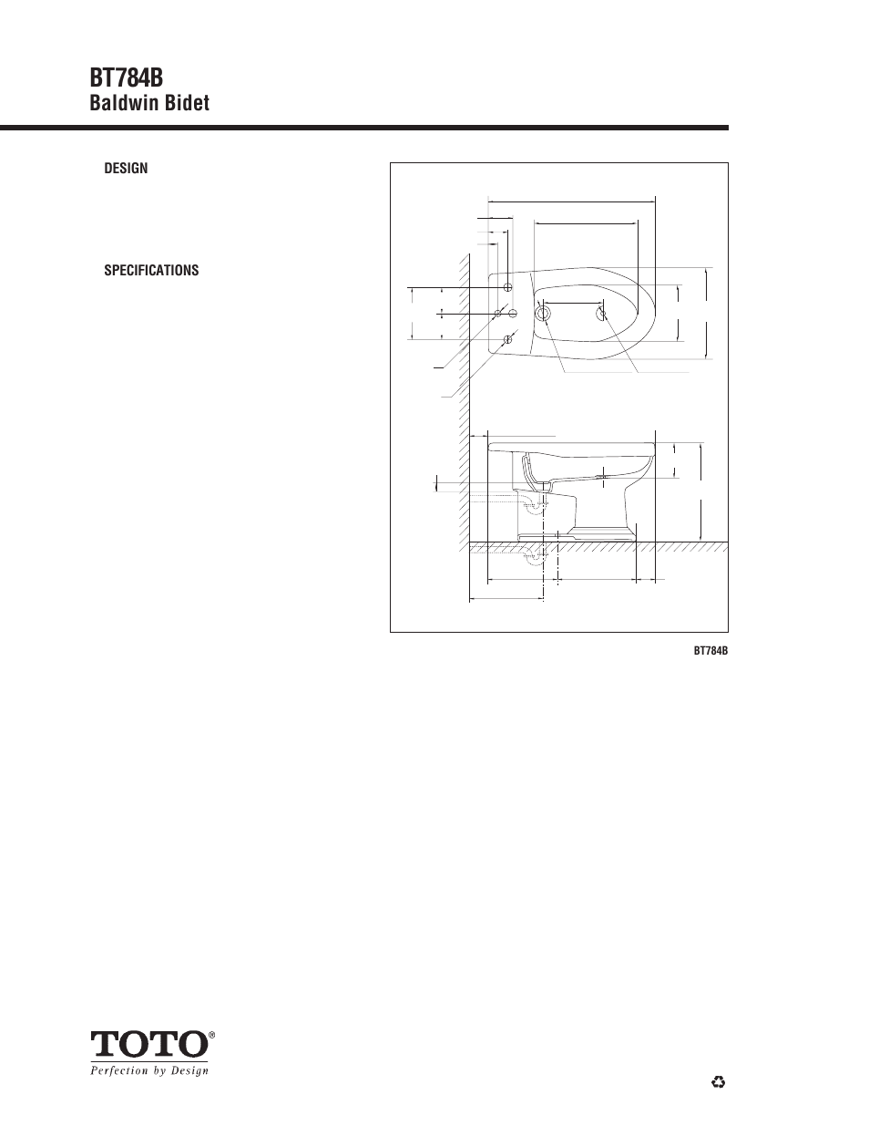 Bt784b, Baldwin bidet, Design designed to coordinate with | 48 lbs. shipping dimensions, 16"l x 15"w, X 12"w, X 26-1/2"h | Factory Direct Hardware Toto BT784B Clayton User Manual | Page 2 / 2