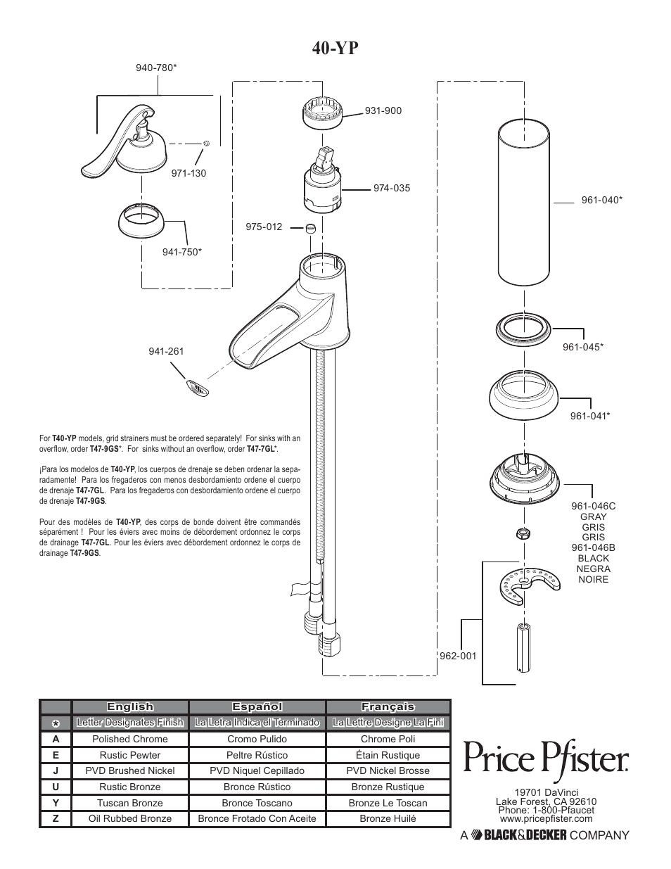 Pfister GT40-YP0K User Manual | Page 12 / 12