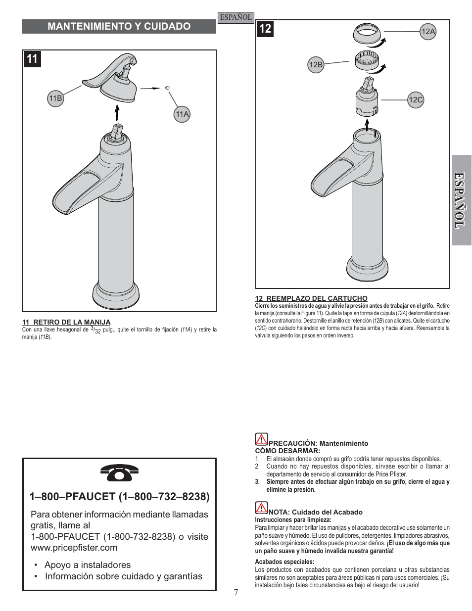 Esp a ñ ol | Pfister GT40-YP0K User Manual | Page 7 / 12