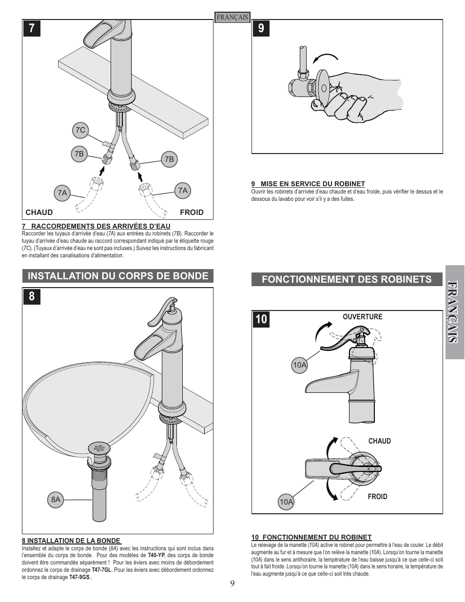 Fran ç ais | Pfister GT40-YP0K User Manual | Page 9 / 12