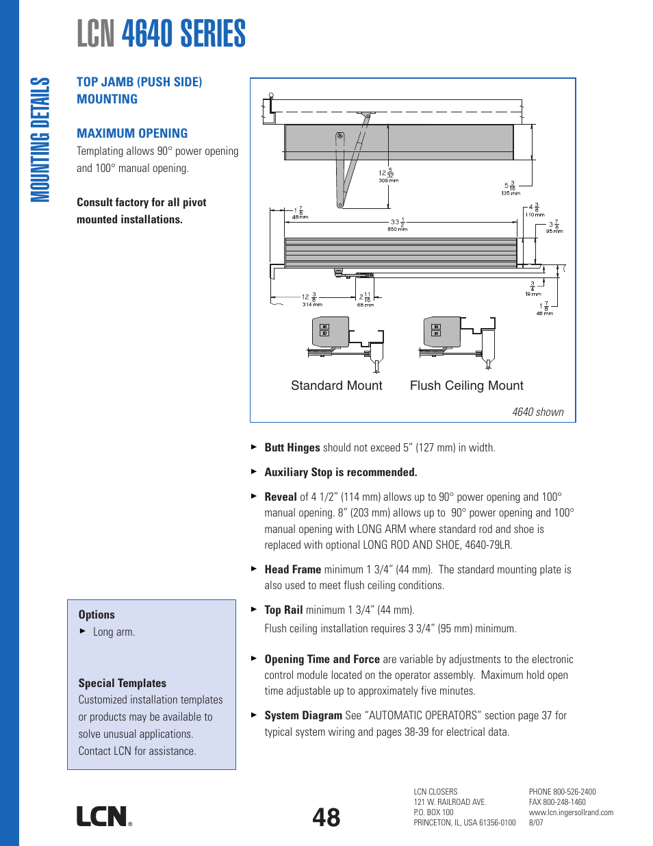 Lcn 4640 series, Mou nt in g de ta il s | Factory Direct Hardware LCN 4642 User Manual | Page 2 / 5