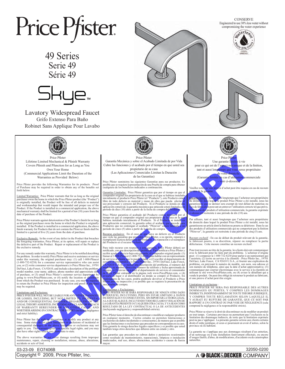 Pfister F-049-SYKK User Manual | 14 pages