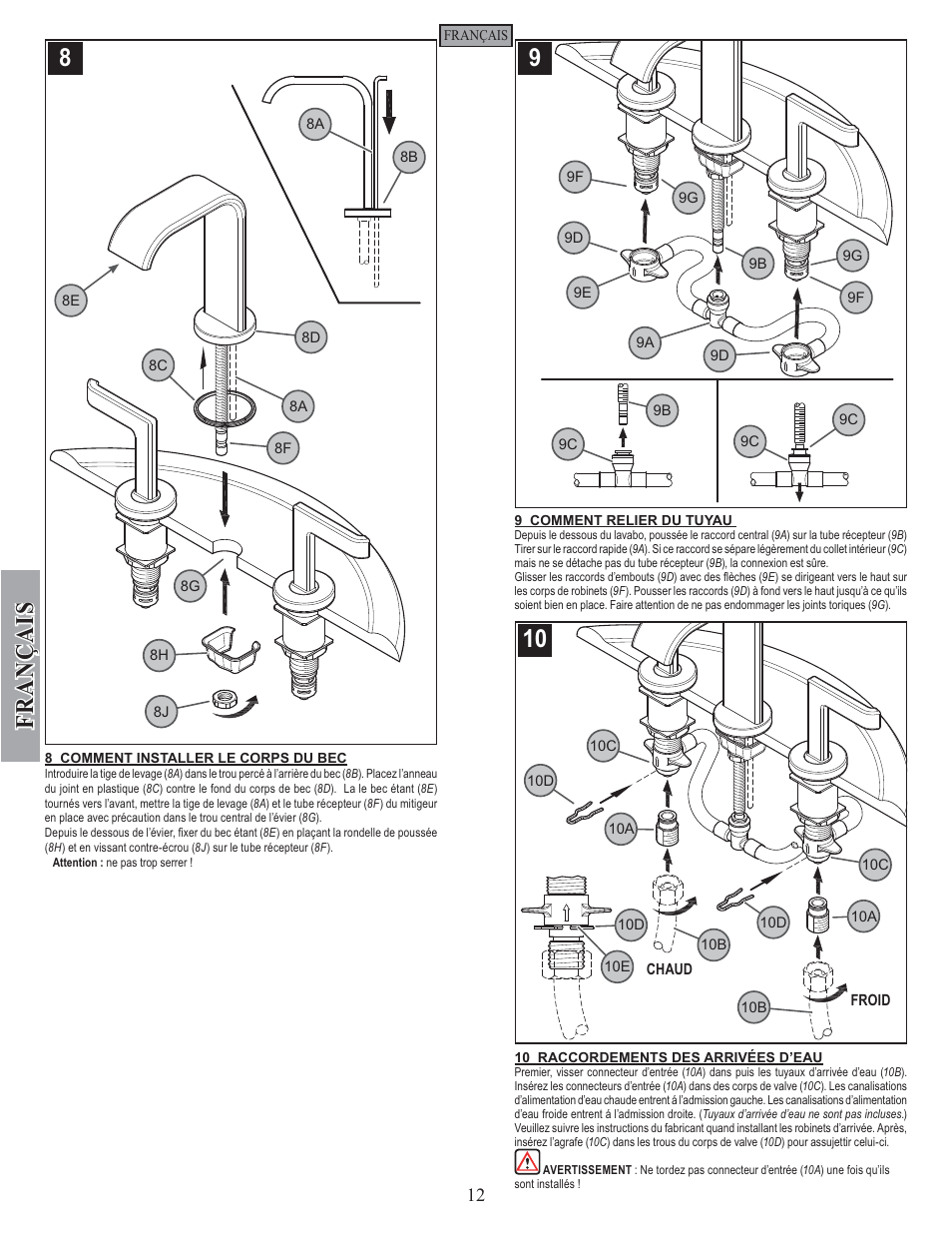 Fran ç ais | Pfister F-049-SYKK User Manual | Page 12 / 14