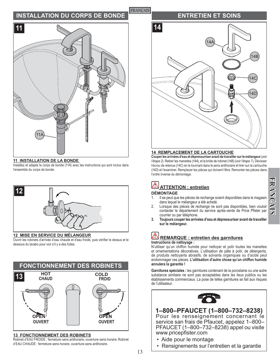 Fran ç ais | Pfister F-049-SYKK User Manual | Page 13 / 14