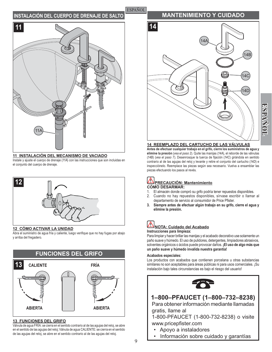 Esp a ñ ol | Pfister F-049-SYKK User Manual | Page 9 / 14