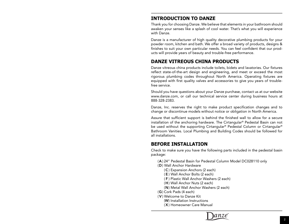 Factory Direct Hardware Danze DC028110 User Manual | Page 2 / 14