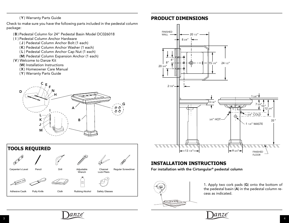 Installation instructions, Product dimensions, Tools required | Factory Direct Hardware Danze DC028110 User Manual | Page 3 / 14