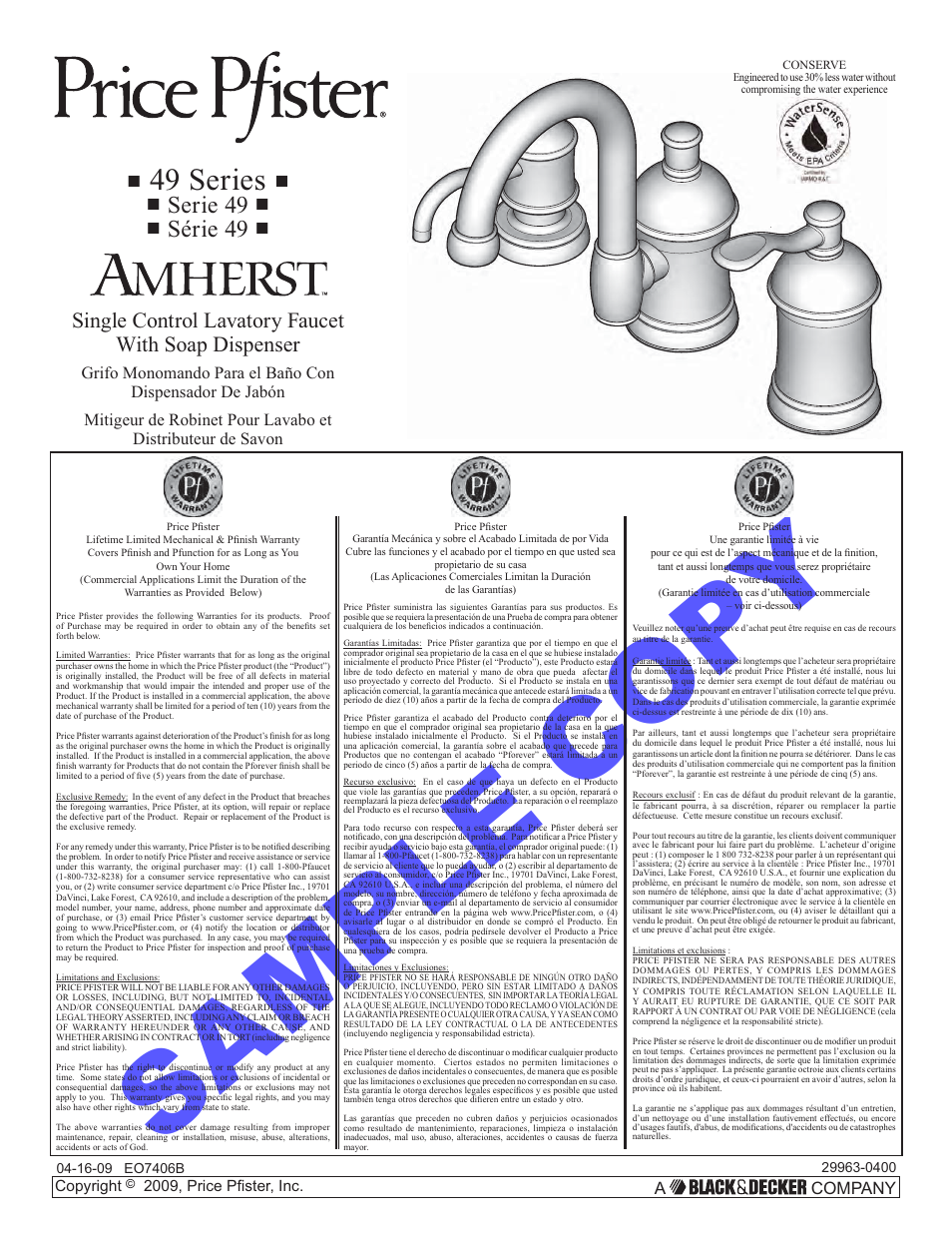 Pfister F-049-HA1Y User Manual | 14 pages