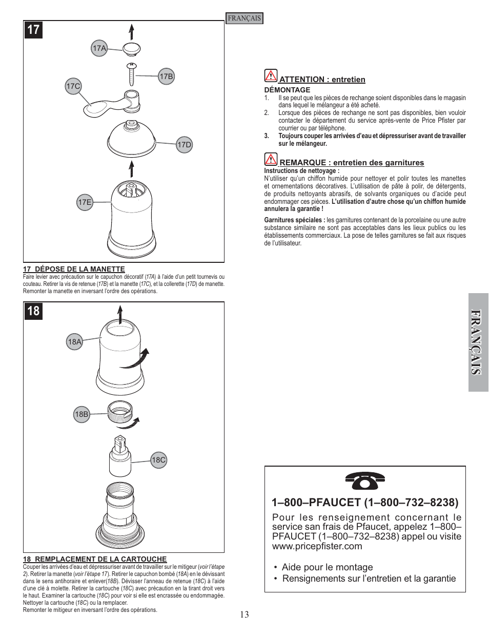 Fran ç ais | Pfister F-049-HA1Y User Manual | Page 13 / 14