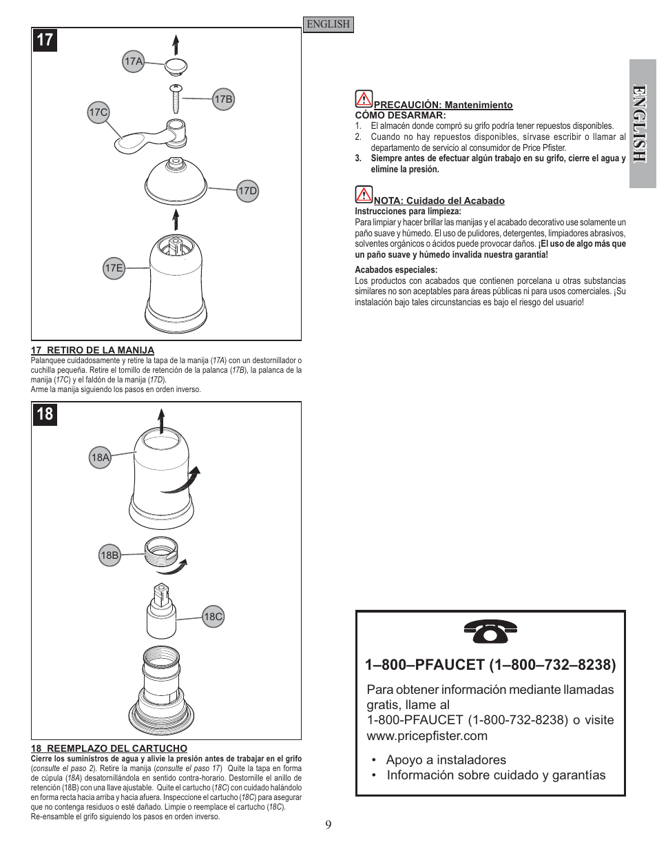 English | Pfister F-049-HA1Y User Manual | Page 9 / 14
