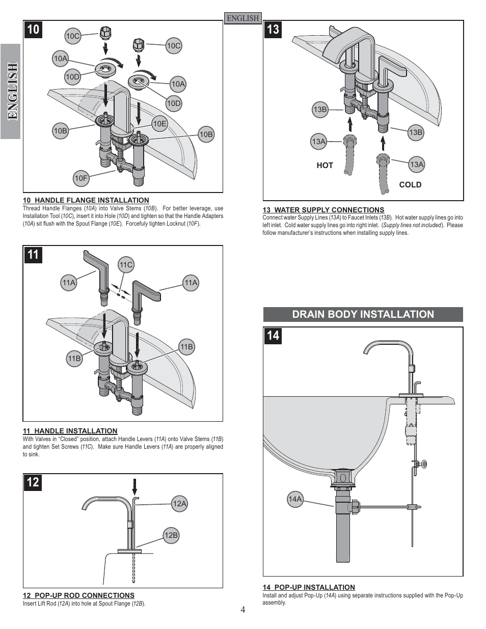 English, Drain body installation | Pfister F-046-SYKK User Manual | Page 4 / 14