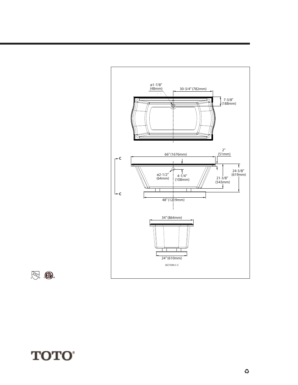 Aby785n, Clayton™ 66'' x 34'' soaker bathtub | Factory Direct Hardware Toto ABY785NY User Manual | Page 2 / 2