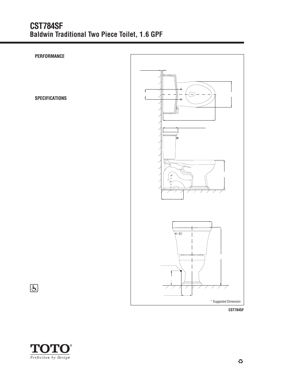 Cst784sf, Baldwin traditional two piece toilet, 1.6 gpf | Factory Direct Hardware Toto CST784SF Clayton User Manual | Page 2 / 2