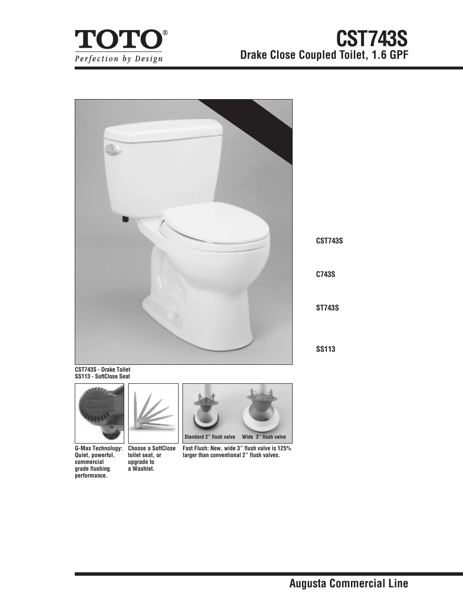 Factory Direct Hardware Toto CST743S Drake User Manual | 2 pages