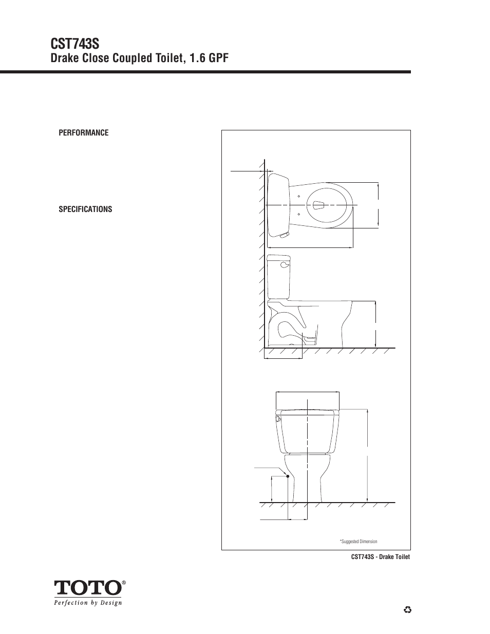 Cst743s, Drake close coupled toilet, 1.6 gpf | Factory Direct Hardware Toto CST743S Drake User Manual | Page 2 / 2