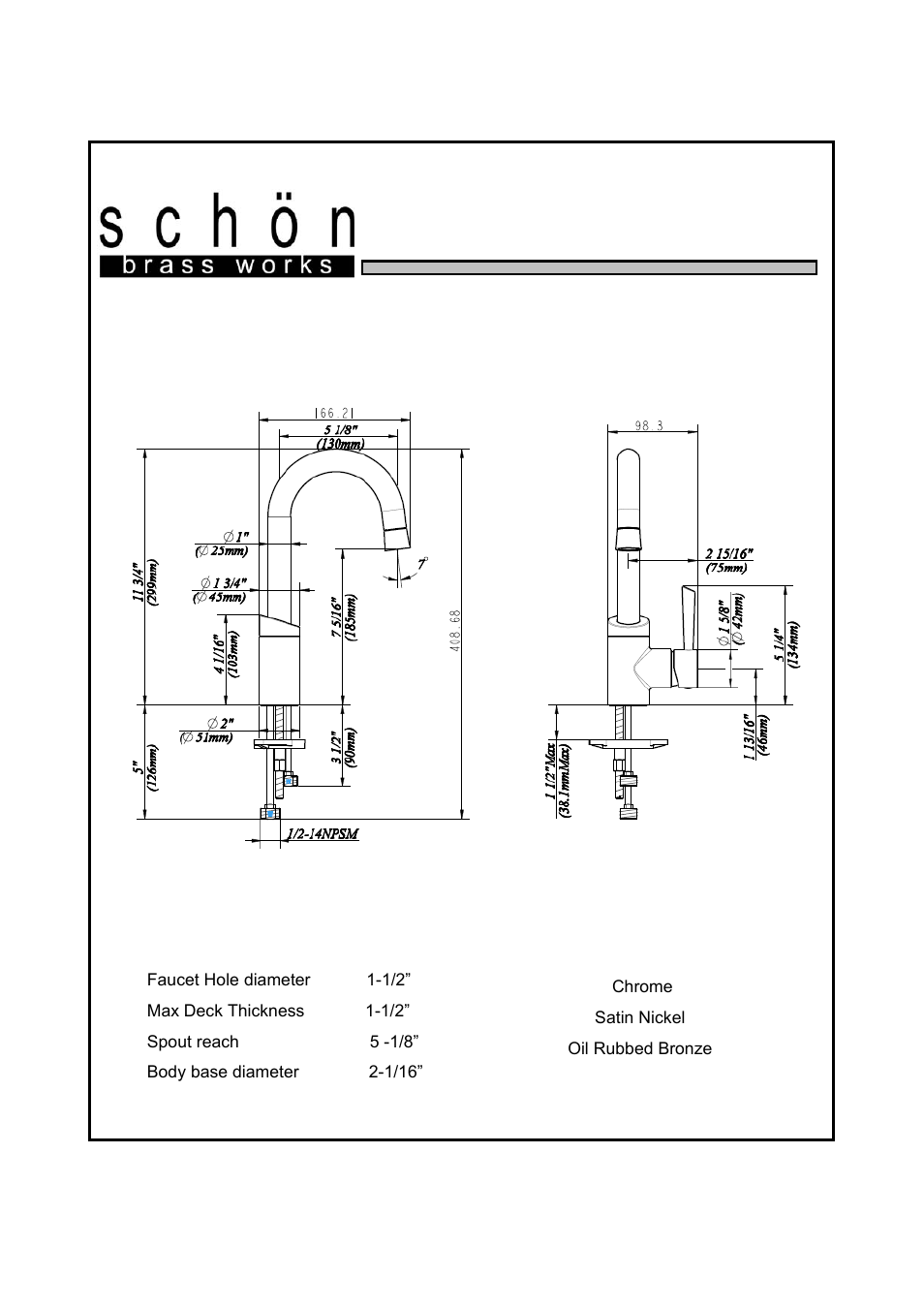 Sc505, Single handle bar faucet | Factory Direct Hardware Belle Foret 505 User Manual | Page 2 / 4