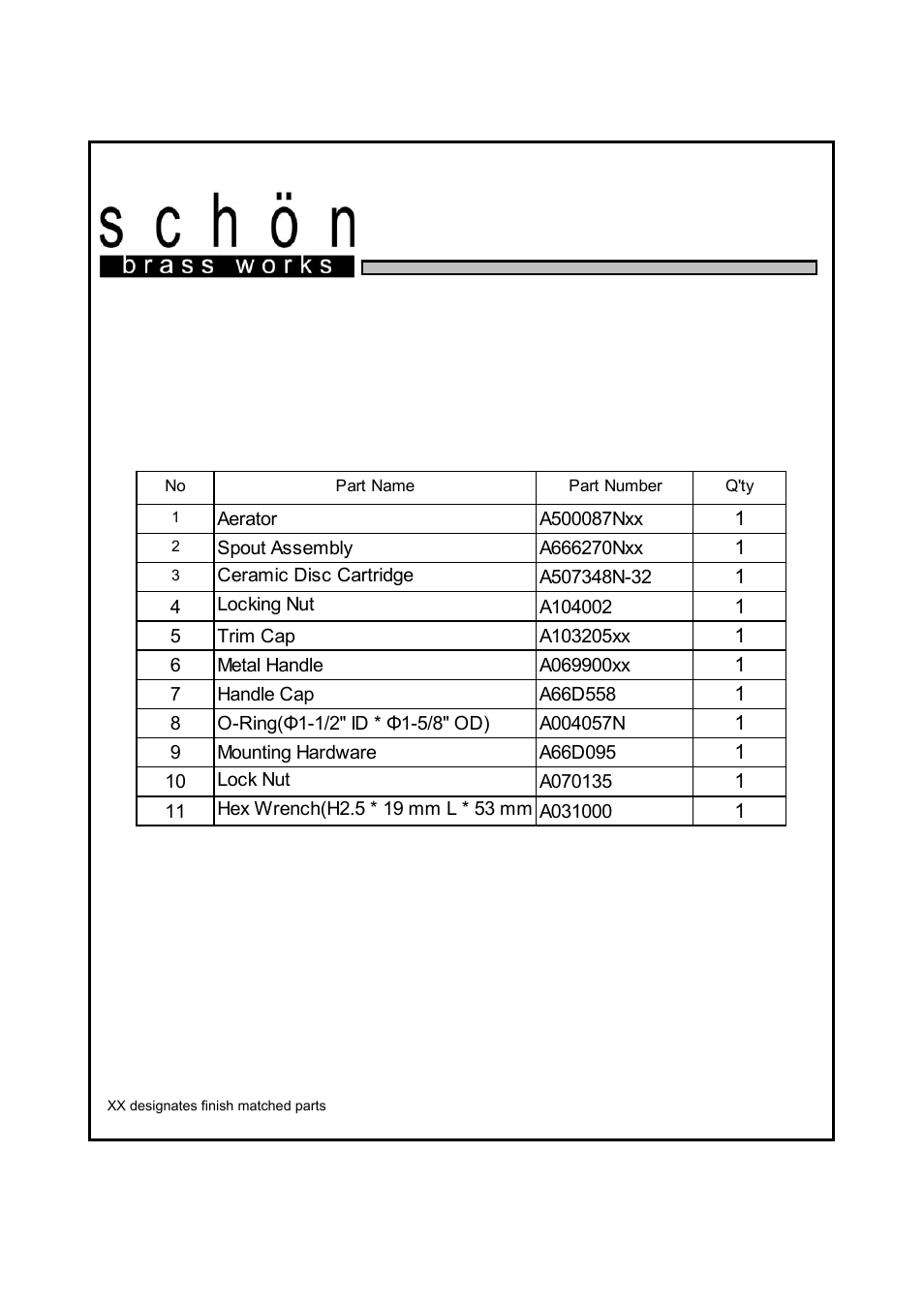 Sc505, Parts listing, Single handle bar faucet | Factory Direct Hardware Belle Foret 505 User Manual | Page 4 / 4