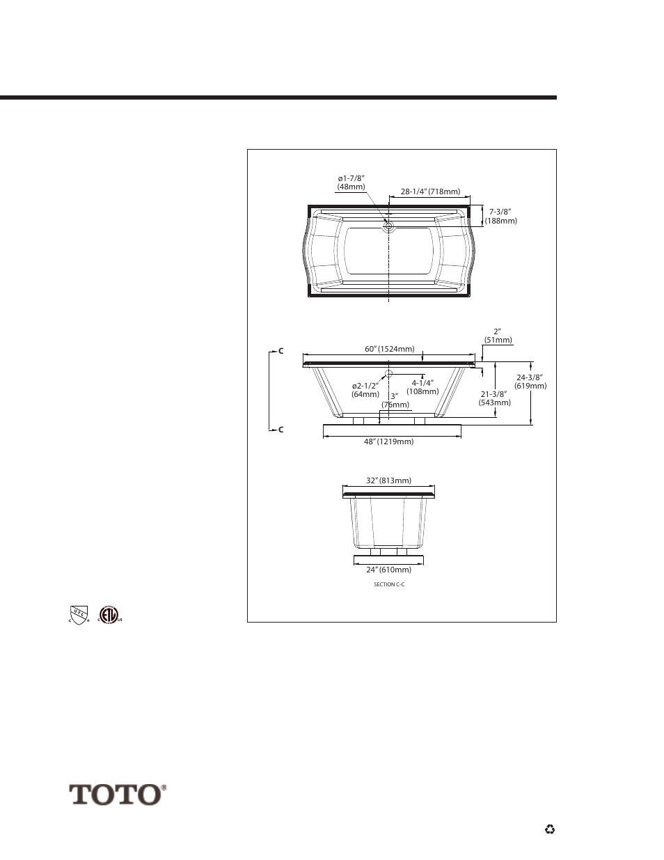 Aby781n, Clayton™ 60'' x 32'' soaker bathtub | Factory Direct Hardware Toto ABY781NY User Manual | Page 2 / 2