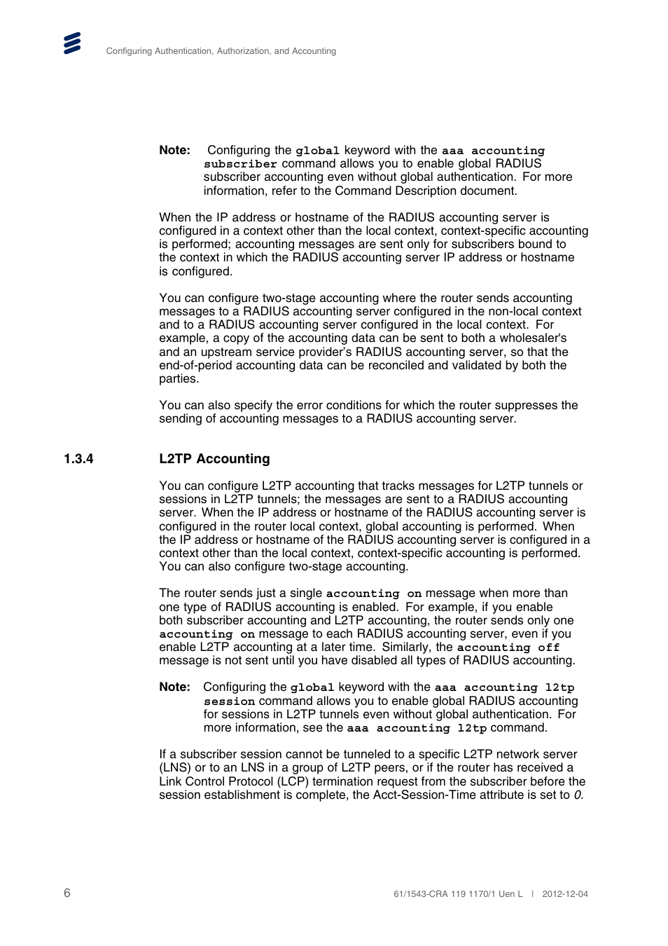 4 l2tp accounting | QTECH SmartEdge 600 Configuration User Manual | Page 10 / 32