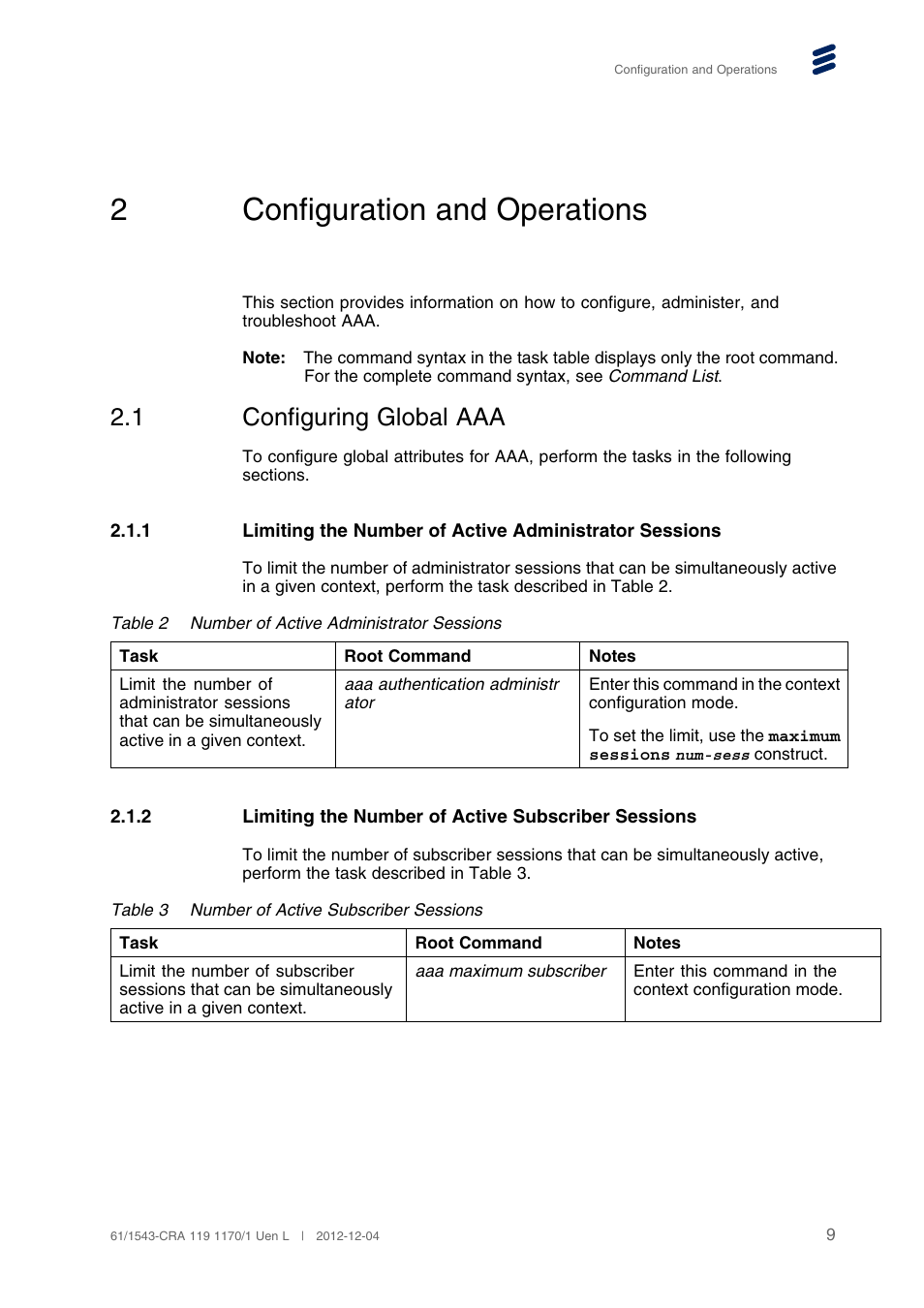 2 configuration and operations, 1 configuring global aaa, Configuration and operations | Configuring global aaa, 2configuration and operations | QTECH SmartEdge 600 Configuration User Manual | Page 13 / 32