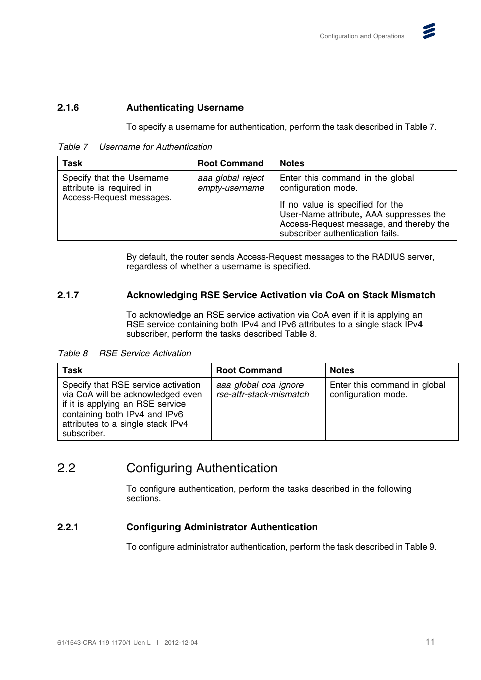 6 authenticating username, 2 configuring authentication, 1 configuring administrator authentication | Configuring authentication | QTECH SmartEdge 600 Configuration User Manual | Page 15 / 32