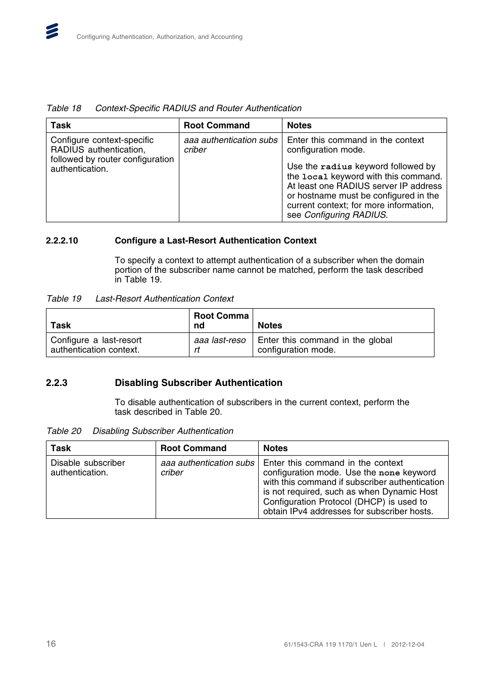 10 configure a last-resort authentication context, 3 disabling subscriber authentication | QTECH SmartEdge 600 Configuration User Manual | Page 20 / 32