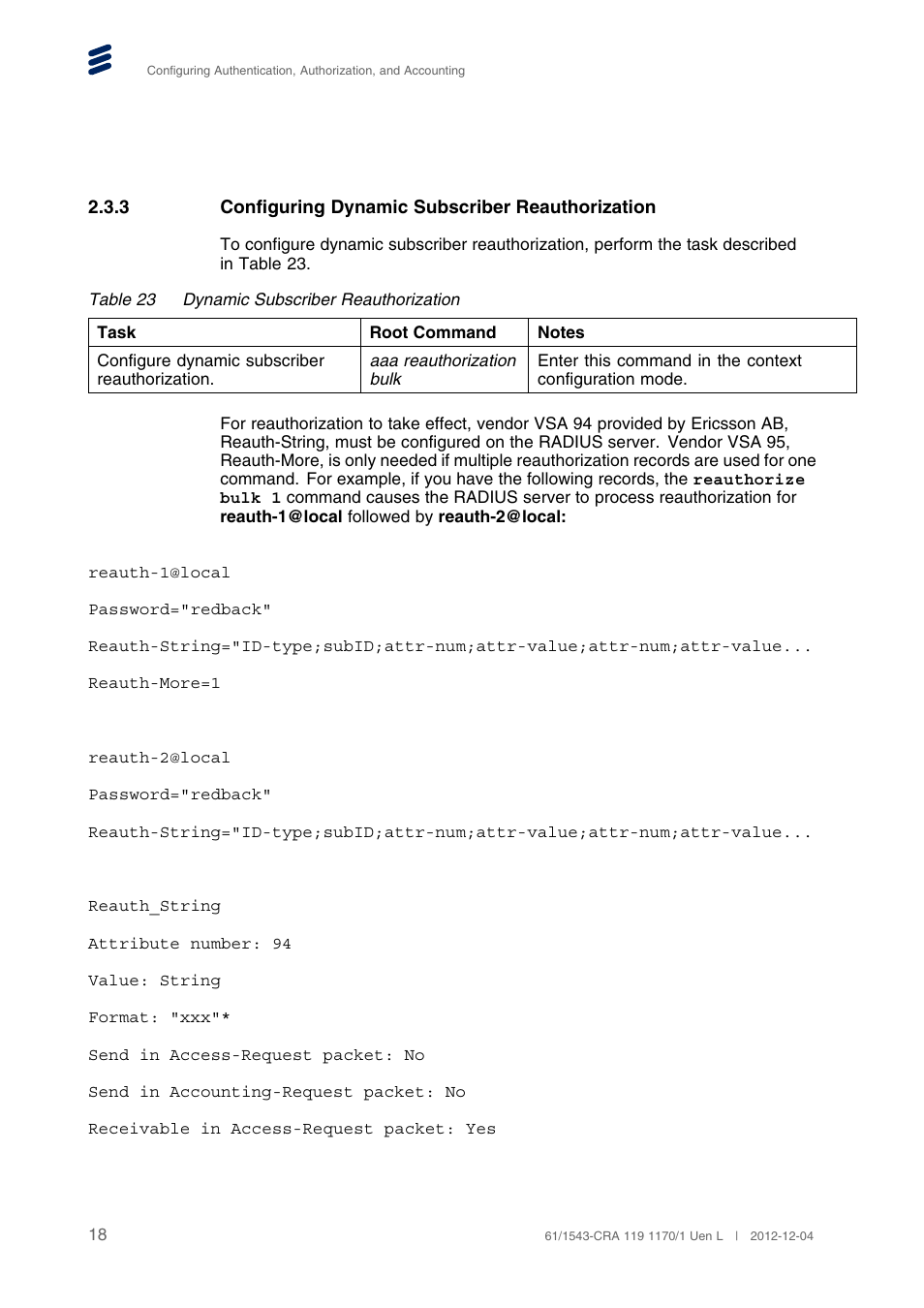 3 configuring dynamic subscriber reauthorization | QTECH SmartEdge 600 Configuration User Manual | Page 22 / 32