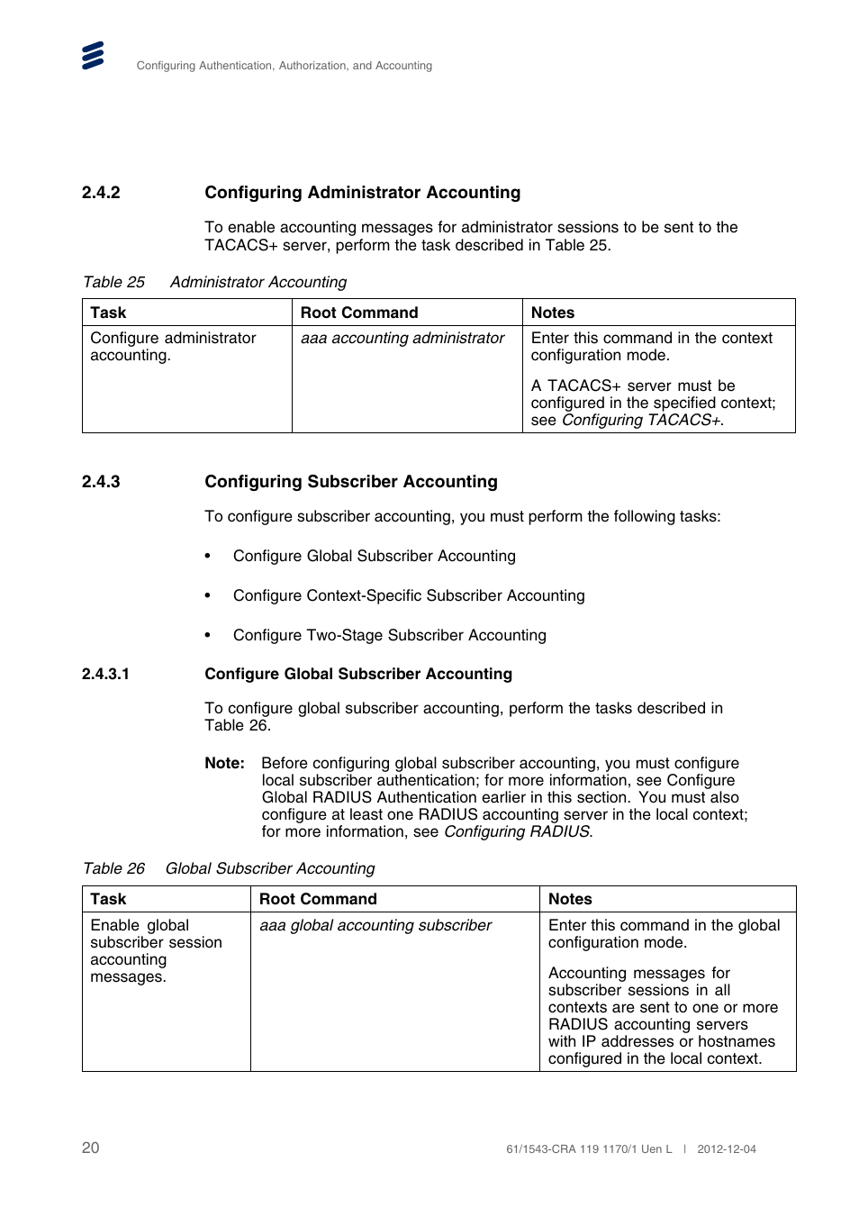 2 configuring administrator accounting, 3 configuring subscriber accounting, 1 configure global subscriber accounting | QTECH SmartEdge 600 Configuration User Manual | Page 24 / 32