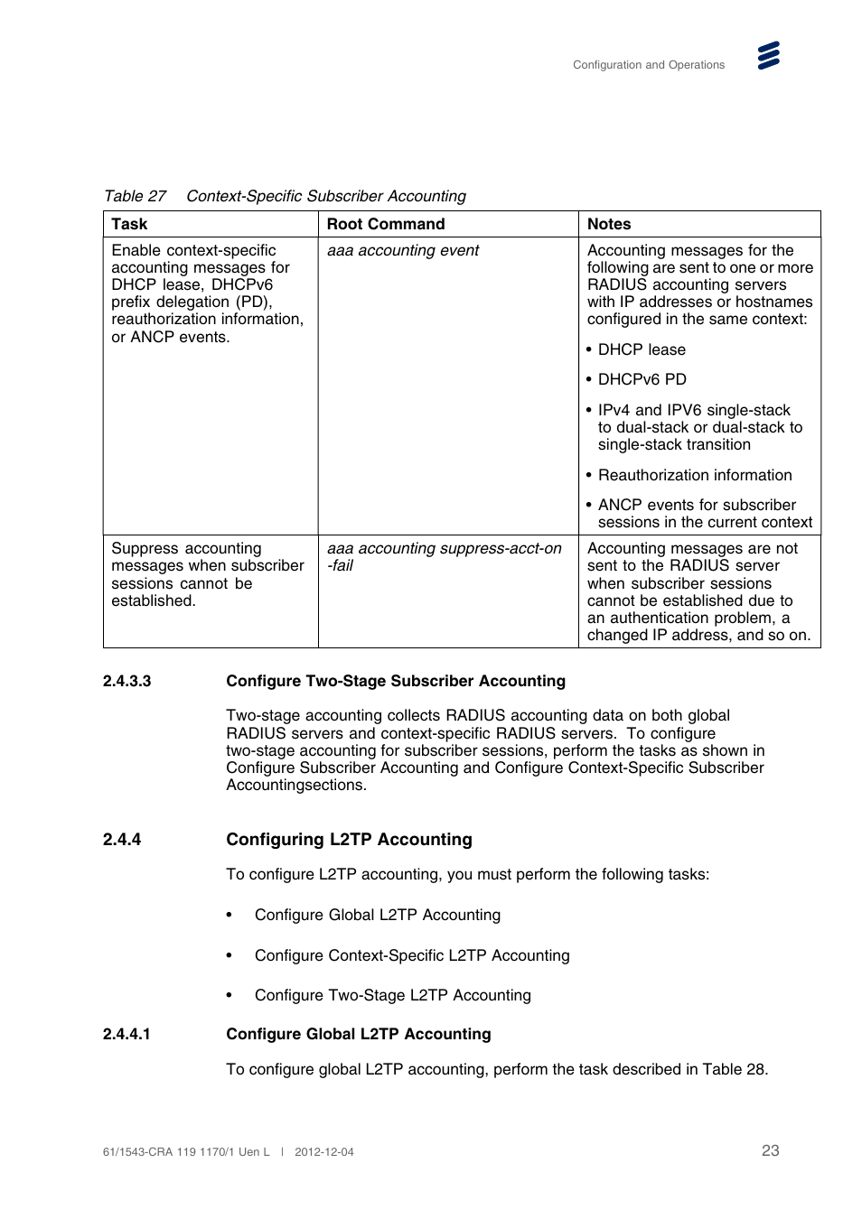 3 configure two-stage subscriber accounting, 4 configuring l2tp accounting, 1 configure global l2tp accounting | QTECH SmartEdge 600 Configuration User Manual | Page 27 / 32