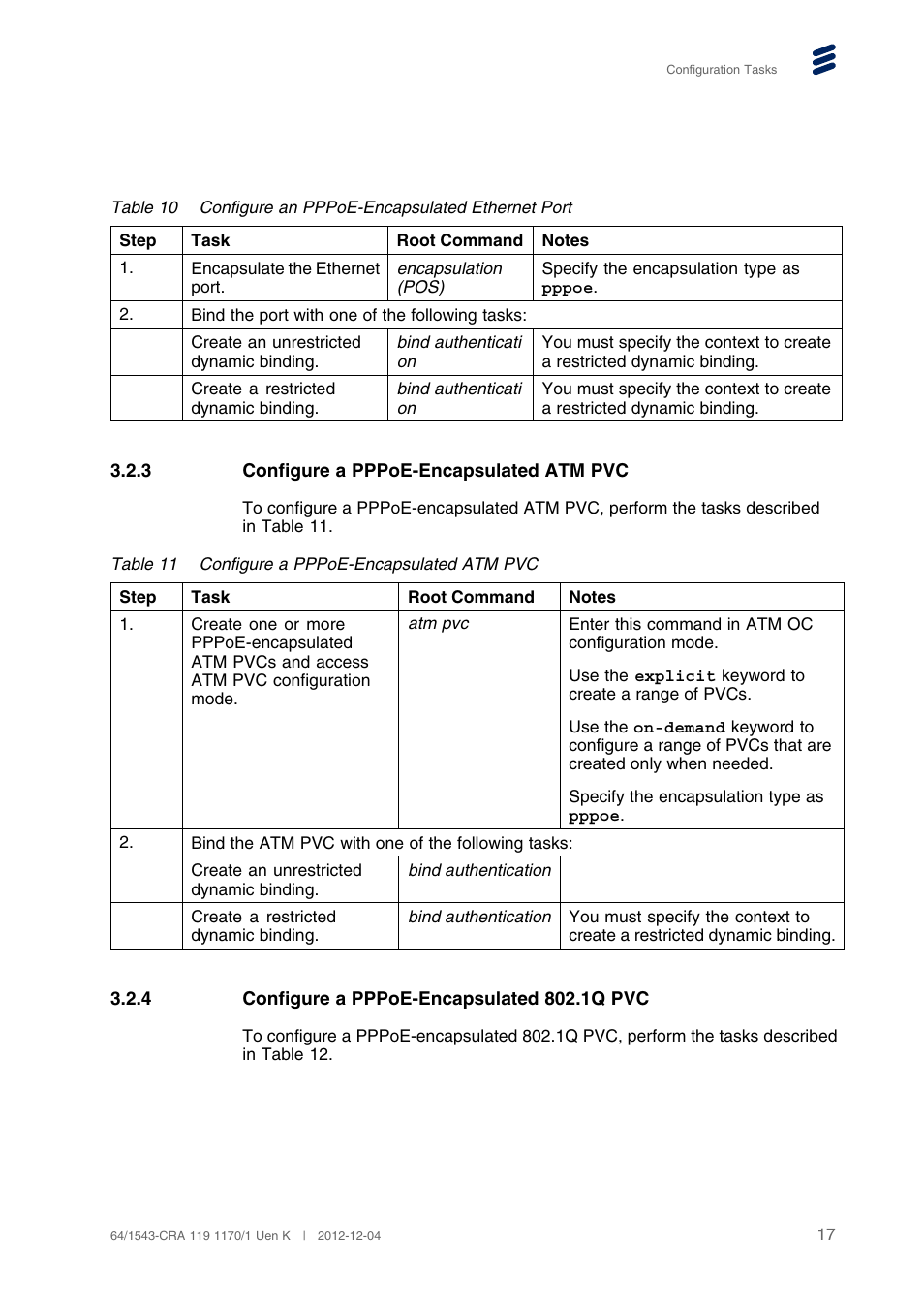 3 configure a pppoe-encapsulated atm pvc, 4 configure a pppoe-encapsulated 802.1q pvc, Configure a pppoe-encapsulated atm pvc | Configure a pppoe-encapsulated 802.1q pvc | QTECH SmartEdge 100 PPP and PPPoE User Manual | Page 21 / 35