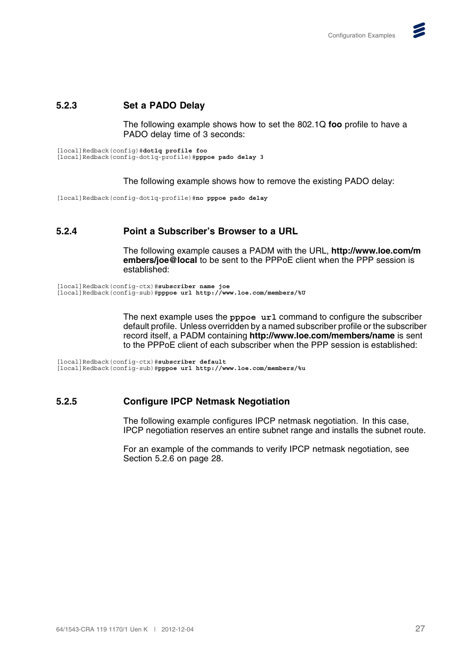 3 set a pado delay, 4 point a subscriber s browser to a url, 5 configure ipcp netmask negotiation | Set a pado delay, Point a subscriber’s browser to a url, Configure ipcp netmask negotiation | QTECH SmartEdge 100 PPP and PPPoE User Manual | Page 31 / 35