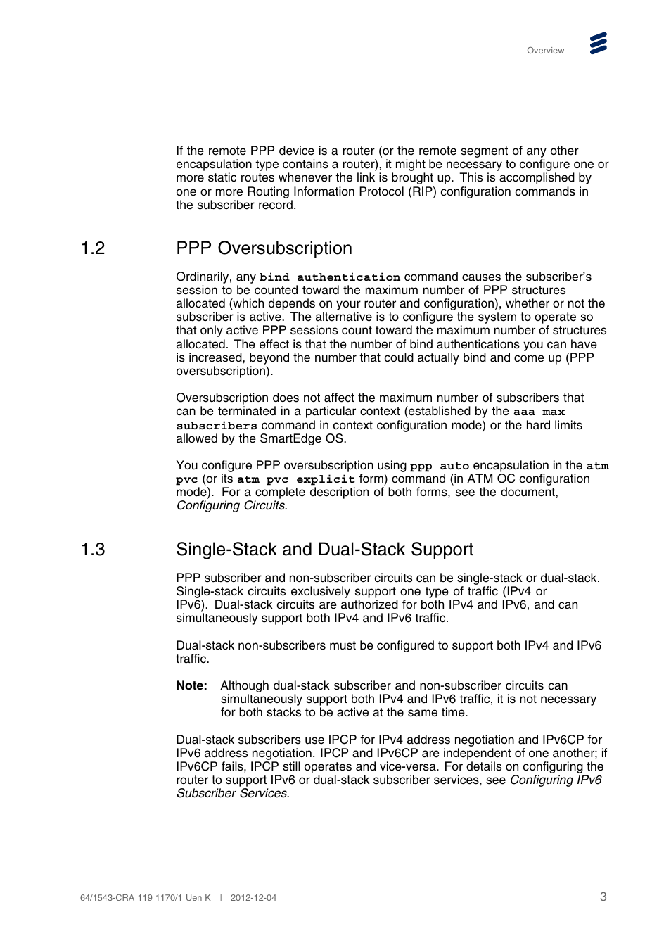 2 ppp oversubscription, 3 single-stack and dual-stack support, Ppp oversubscription | Single-stack and dual-stack support | QTECH SmartEdge 100 PPP and PPPoE User Manual | Page 7 / 35